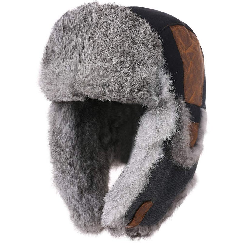 Comhats Winter Hats for Men Hunting Ushanka Russian Warm Trapper Hunting Hiking Skiing Cap Black Real Fur Large L - Image 1